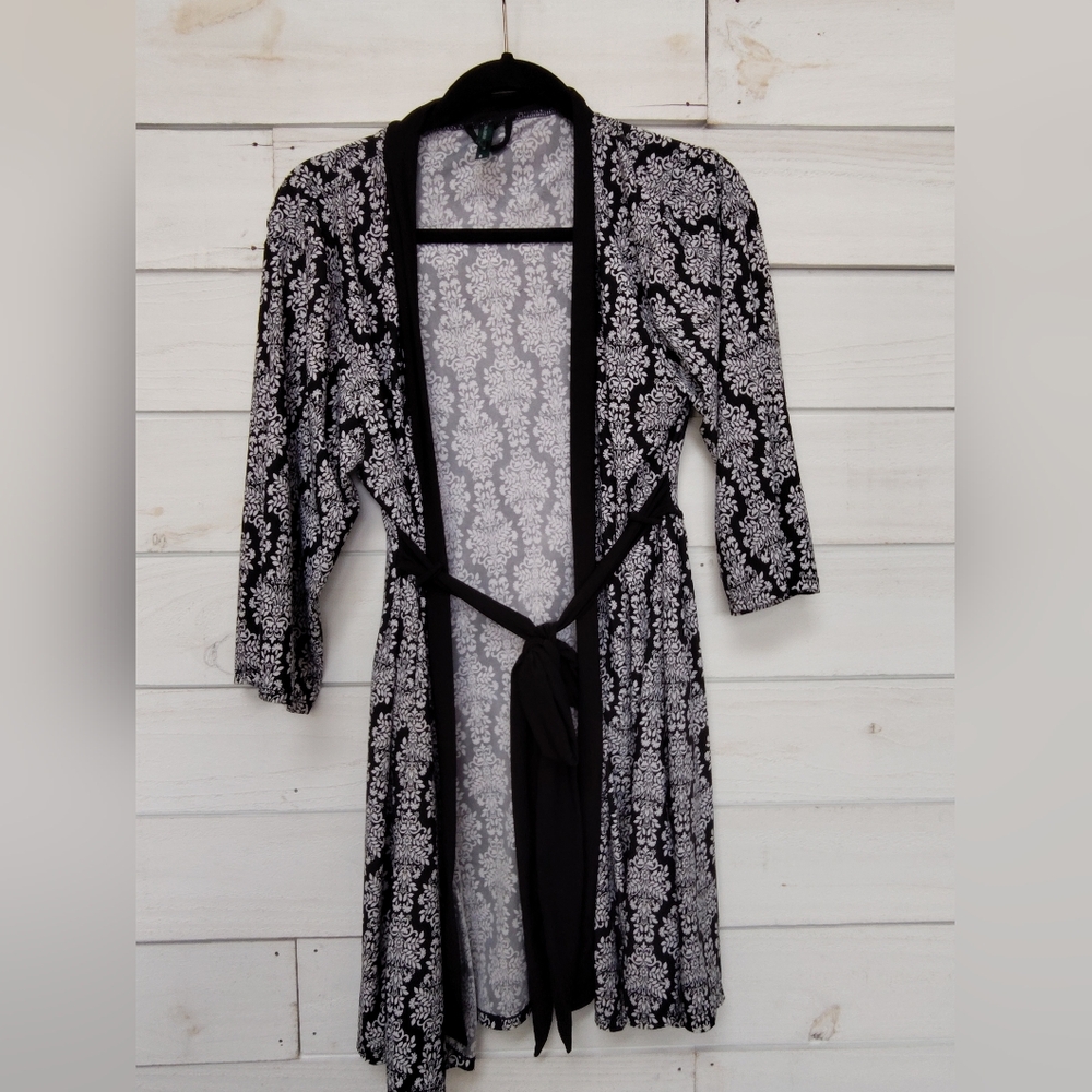 Laura Ashley Robe Women Small Black Floral Belted
